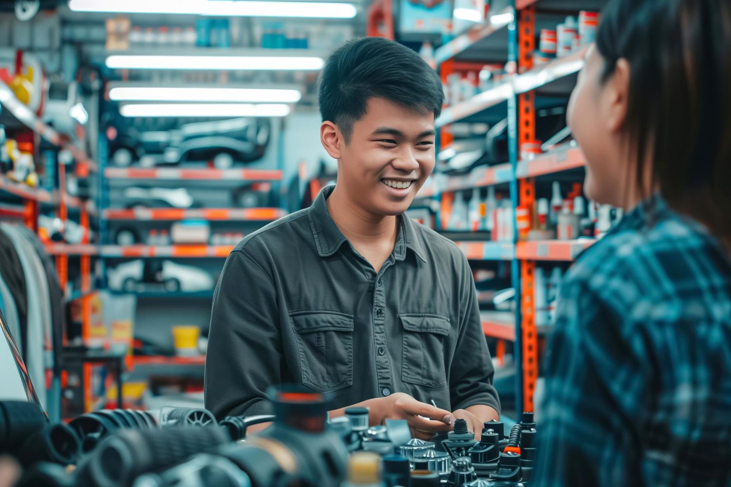 Accueil et conseil au comptoir du garage